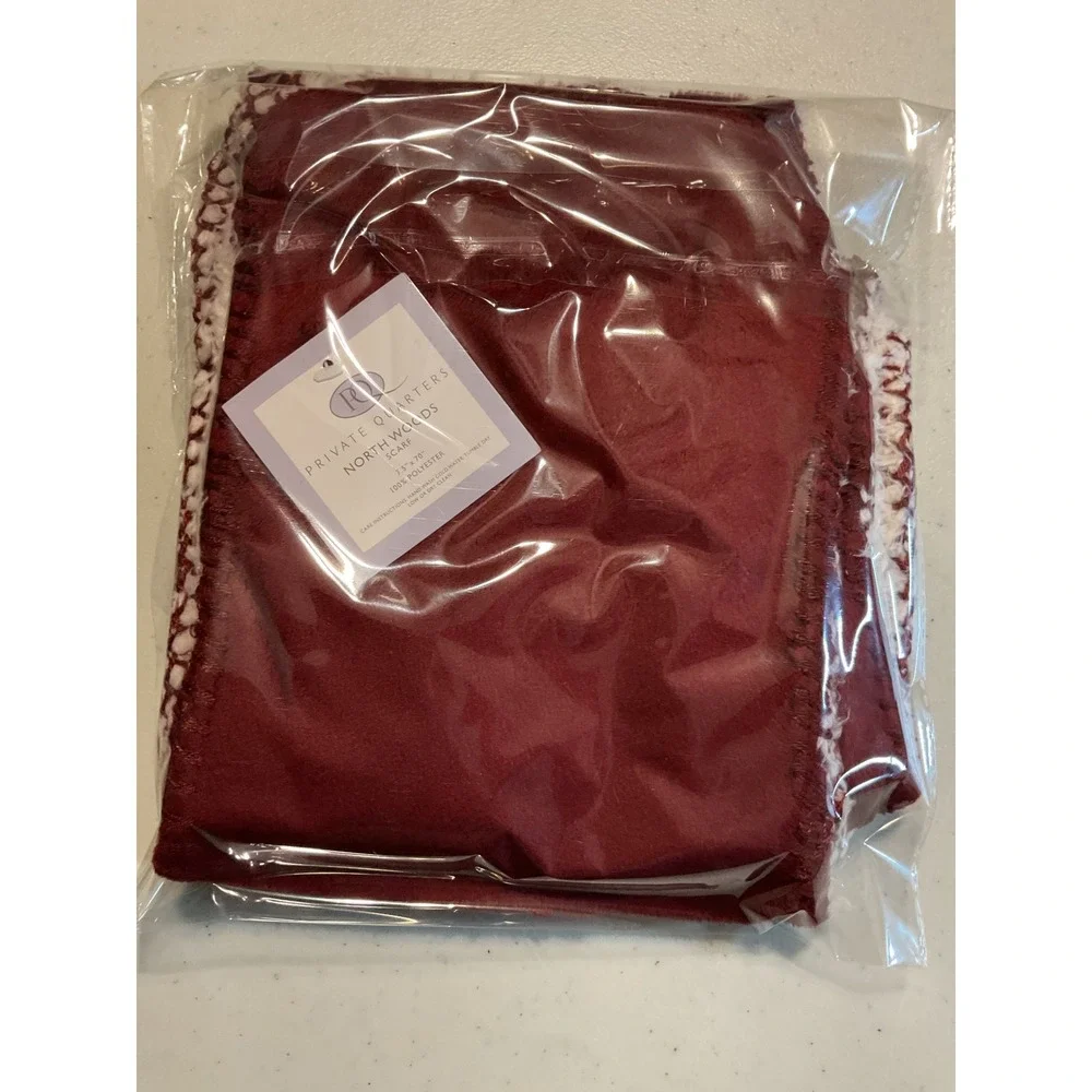 Private Quarters North Woods Scarf Brick Red Sherpa Fleece Pull Through 7.5x70